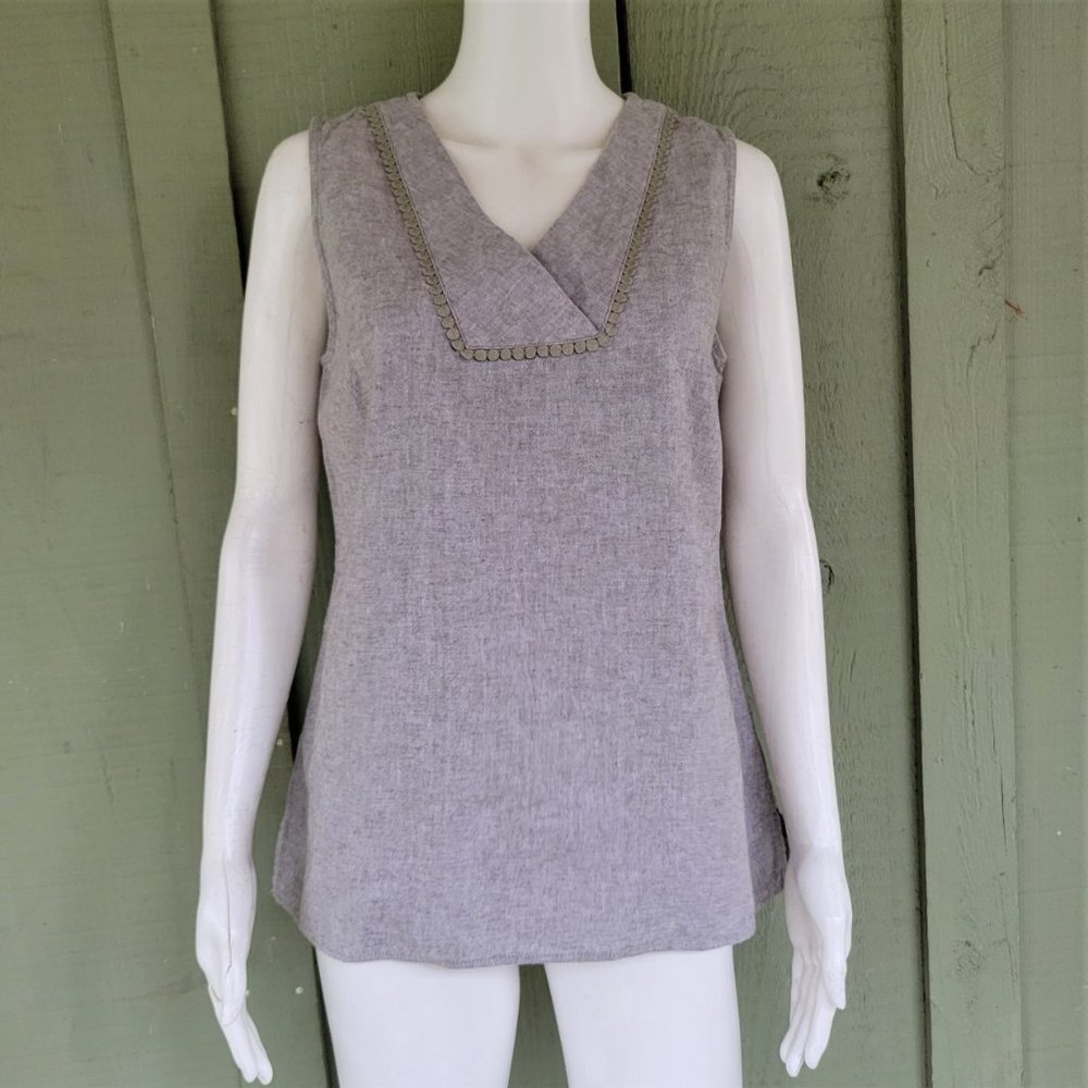 TALBOTS Green Heathered Linen Blend Tank Top Small S